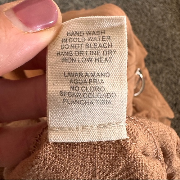 ILLA ILLA Orange /Tan High Waist Linen Blend Paperbag Pants Women’s M Boho Chic - Picture 11 of 15